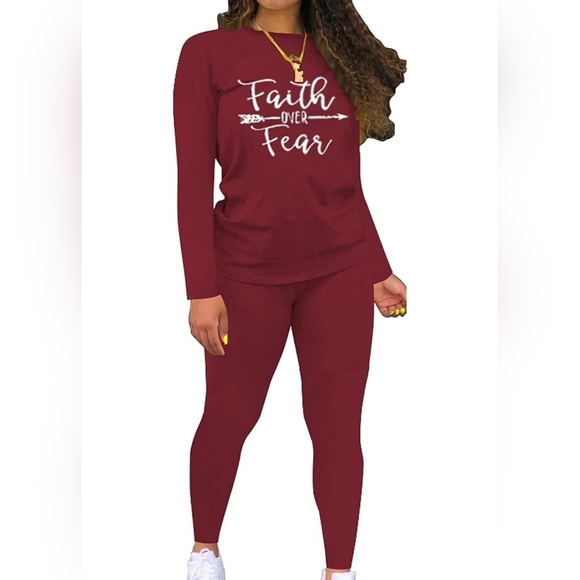Pants - New Womens Faith Over Fear Stretchable Track Suit Multiple Sizes